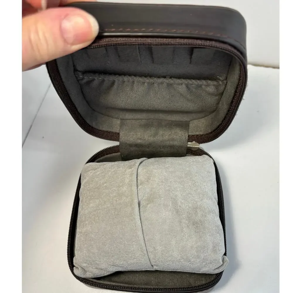 Mini travel jewelry box hand cut tooled leather Buffalo nickel brown blue